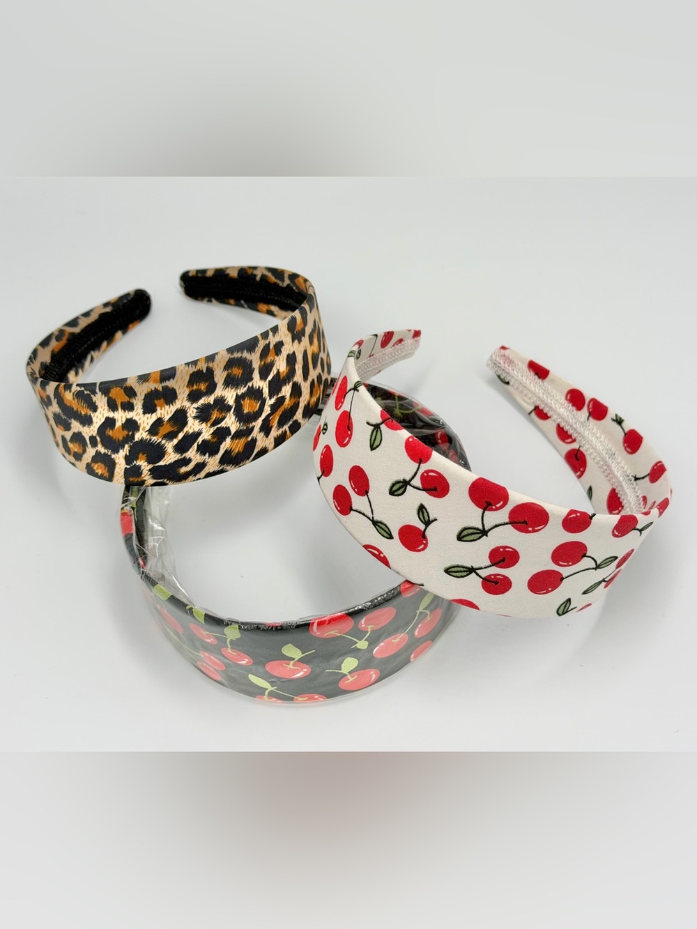 Rockabilly Pinup Betty Page Leopard Cherry Print Headband Set of 3 NEW
